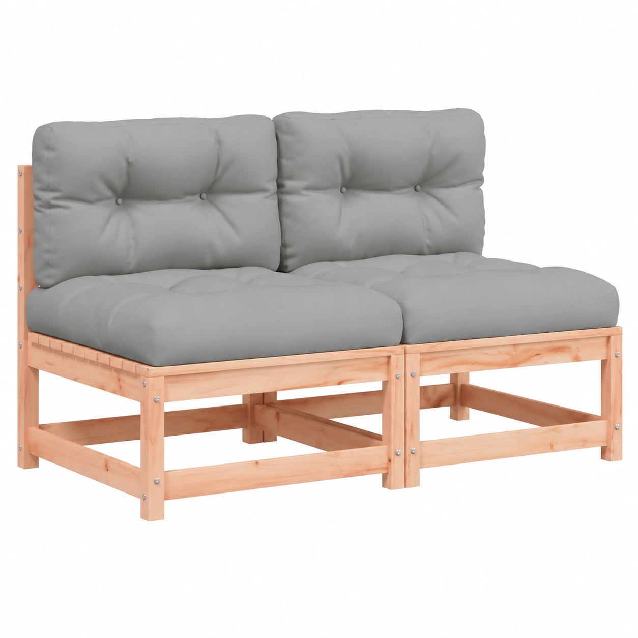 Modulares Gartensofa Set aus Douglasienholz mit Kissen, 2-teilig ohne Armlehnen