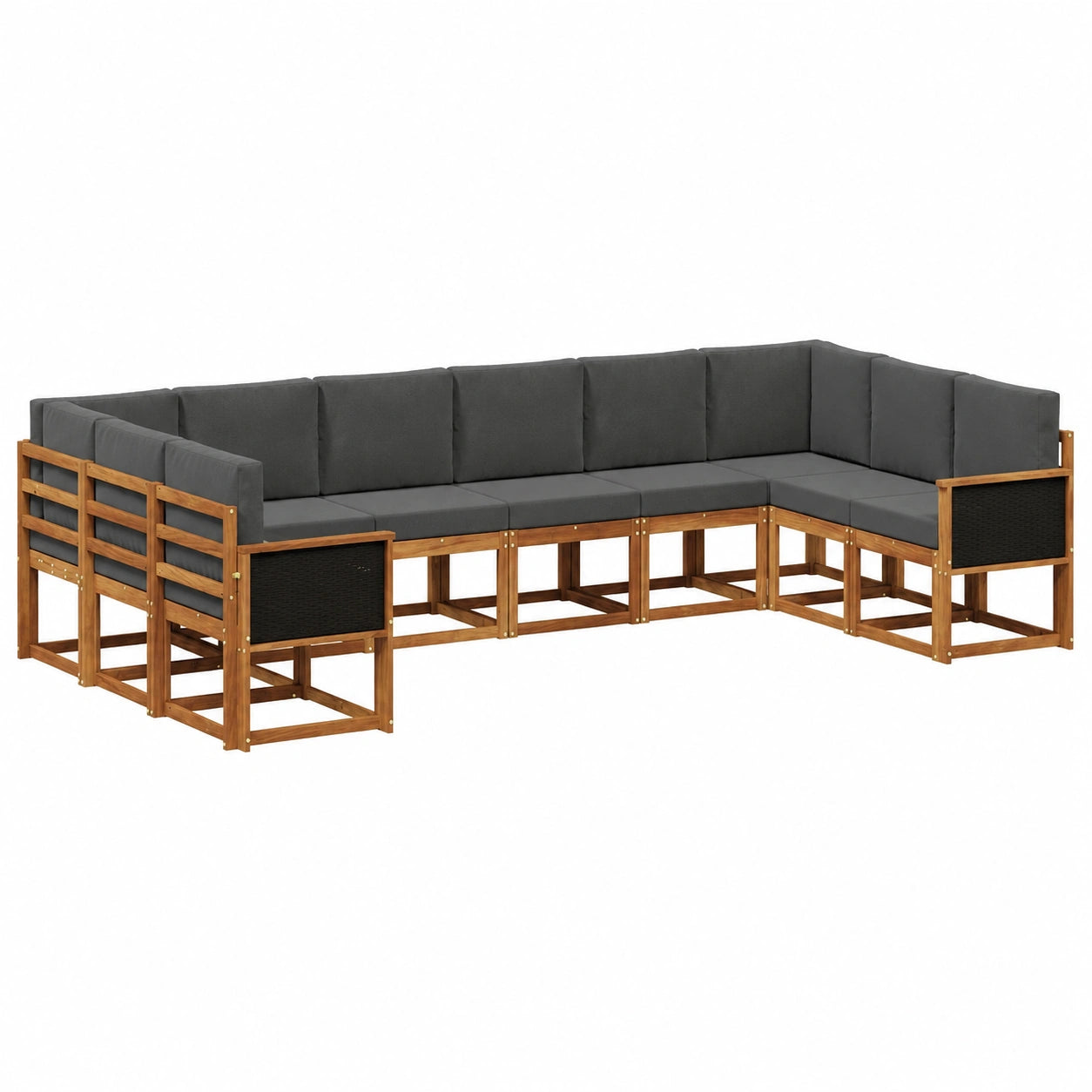 Modulares Gartensofa-Set aus Akazienholz mit Kissen, 10-teilig, Natur und Anthrazit