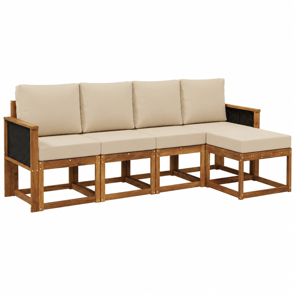 Gartenmöbel Set, 5-teilig, Akazienholz und Beige, Langlebige Sitzgruppe für Terrasse und Balkon