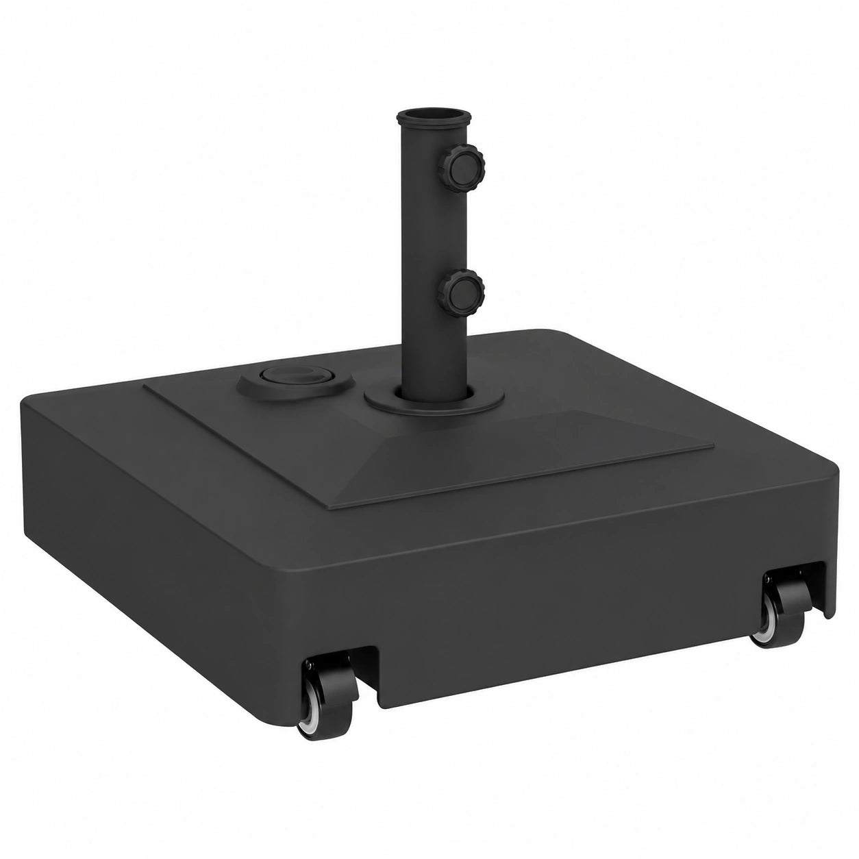 Outsunny Befüllbarer Sonnenschirmständer bis 61 kg mit Rollen, Quadratisch, Verstellbarer Schirmhalter für 35/38/48mm Rohrdurchmesser, Geeignet für Balkon und Terrasse, Schwarz