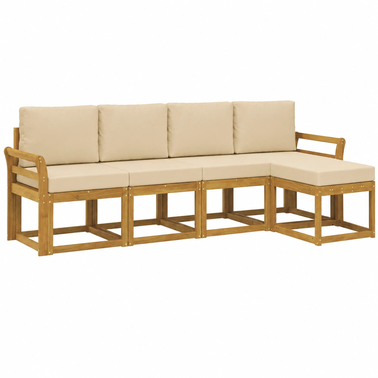 Moderne Akazienholz-Lounge mit Kissen, 5-teiliges Outdoor-Sofaset in Weiß und Beige für Garten und Terrasse