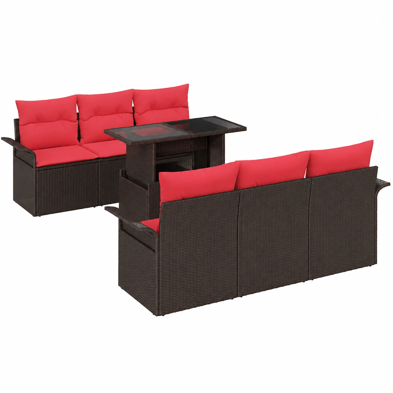 Modulares Garten-Sofa-Set aus Braunem Polyrattan mit Kissen, 7-teilig, Wetterfeste Outdoor-Lounge-Möbel