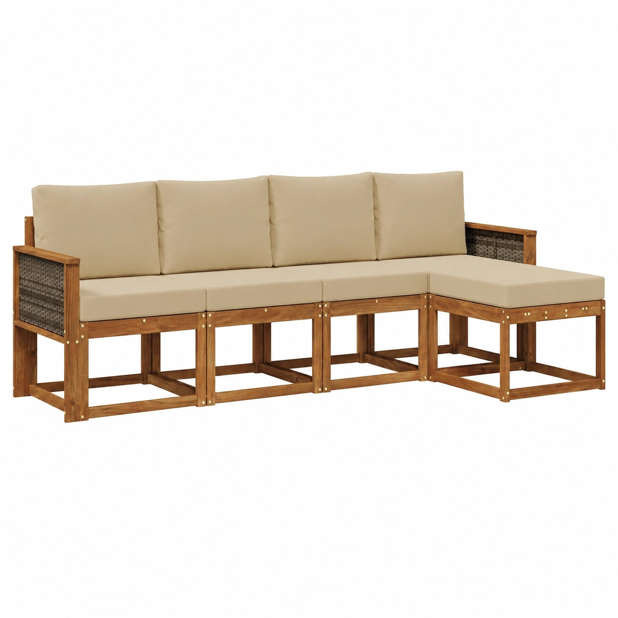 Moderne Garten-Sofagarnitur 5-teilig, Natur & Beige, Akazienholz, Terrasse & Balkon