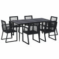 Tidyard 7-tlg. Garten-Essgruppe mit Tisch und 6 Stühlen aus schwarzem PVC-Rattan