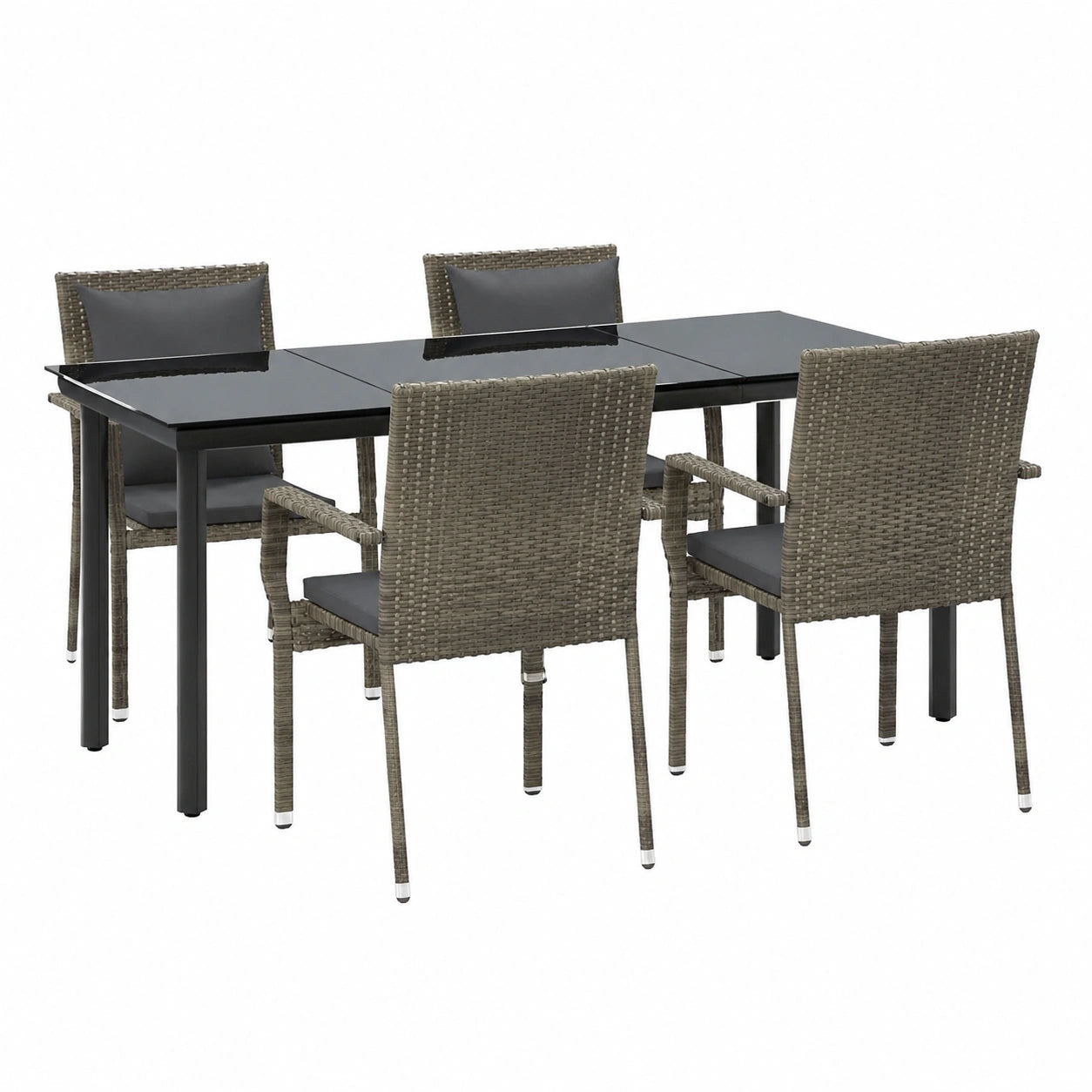 Tidyard 5-tlg. Garten-Essgruppe mit Kissen aus PE-Rattan, inkl. 4 Stühlen und Tisch