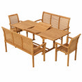 ALEOS. Teak Gartenmöbel-Set: Ausziehbarer Tisch 150-210 cm mit 2 Alpen-Stühlen und 2 Bänken 150 cm