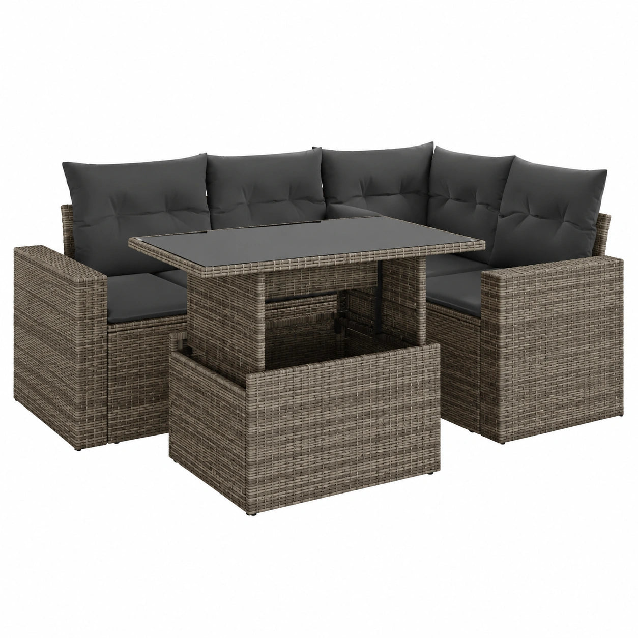 5-teiliges Gartensofa-Set aus Polyrattan mit grauen Kissen für Terrasse und Balkon