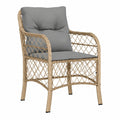 2er-Set Gartenstühle mit Kissen, Poly Rattan, pulverbeschichteter Stahlrahmen, Beigefarben