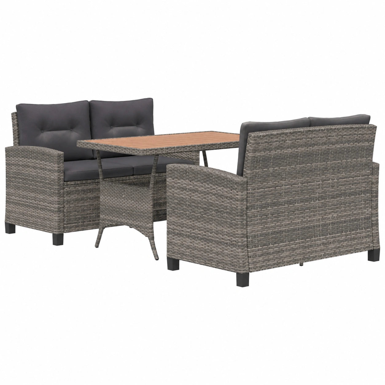Tidyard Gartenmöbel-Set: 3-teilige Essgruppe aus Poly Rattan und Akazienholz