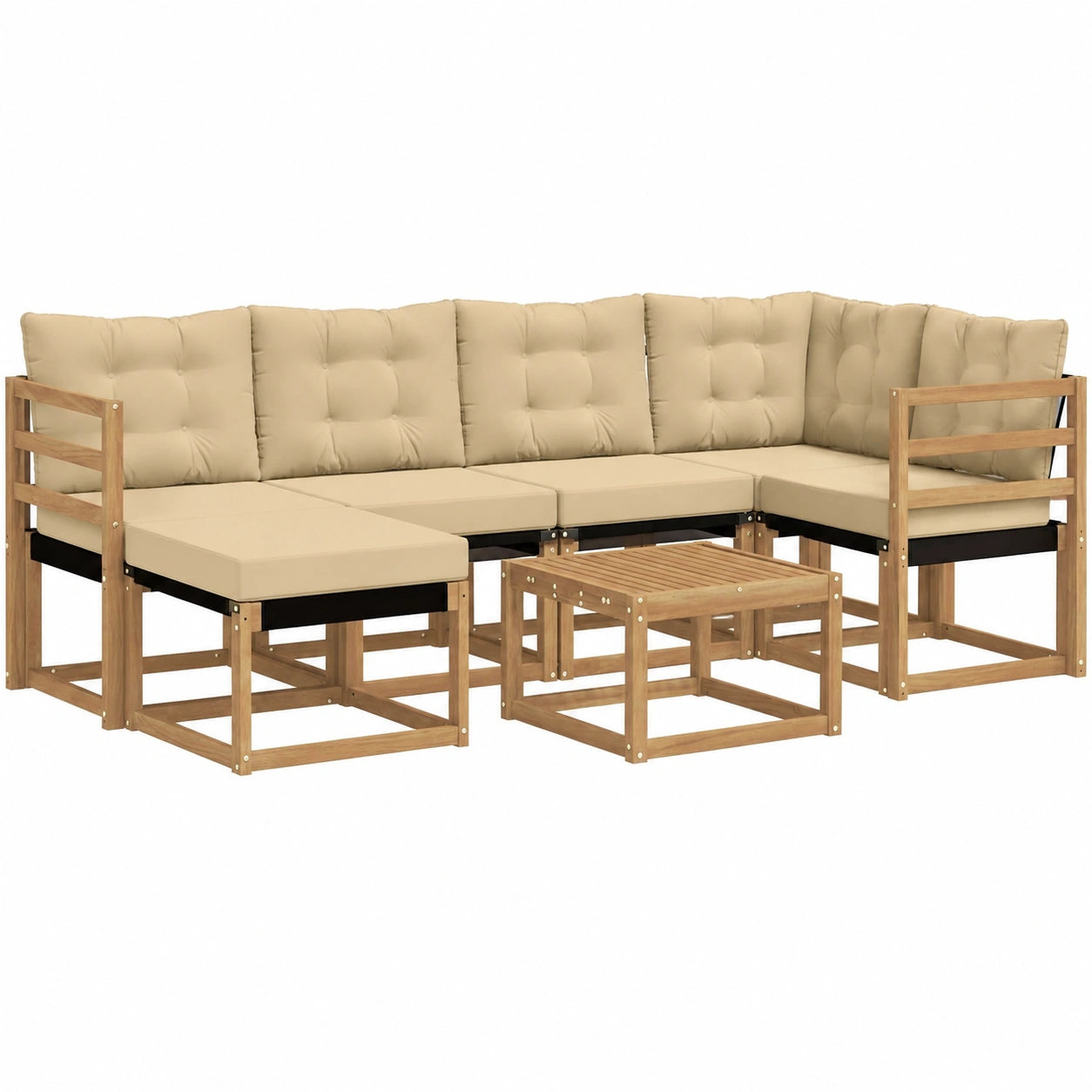 Moderne 7-teilige Outdoor-Sofagarnitur mit Kissen - Weiß/Beige, Wetterfestes Gartenset