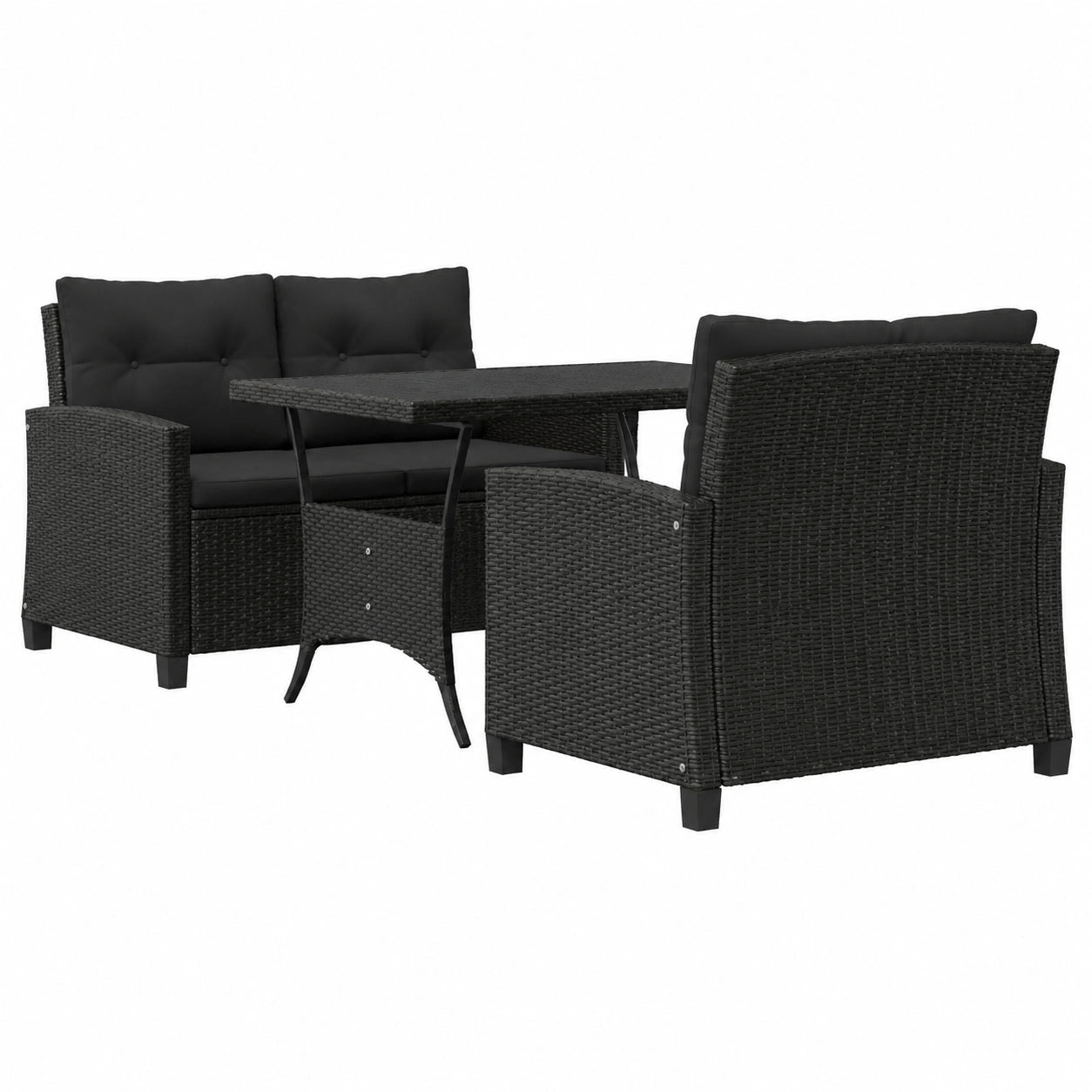 Tidyard 3-tlg. Gartenmöbel-Set: Essgruppe mit Tisch und Sofas, inkl. Kissen