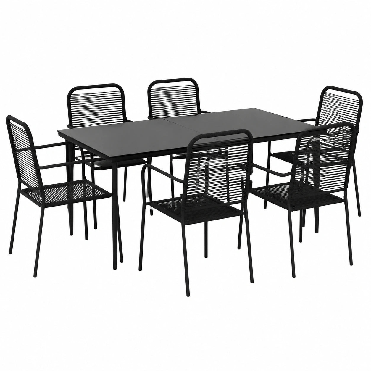 Tidyard 7-teilige Garten-Essgruppe aus Baumwollseil mit Tisch und Stühlen