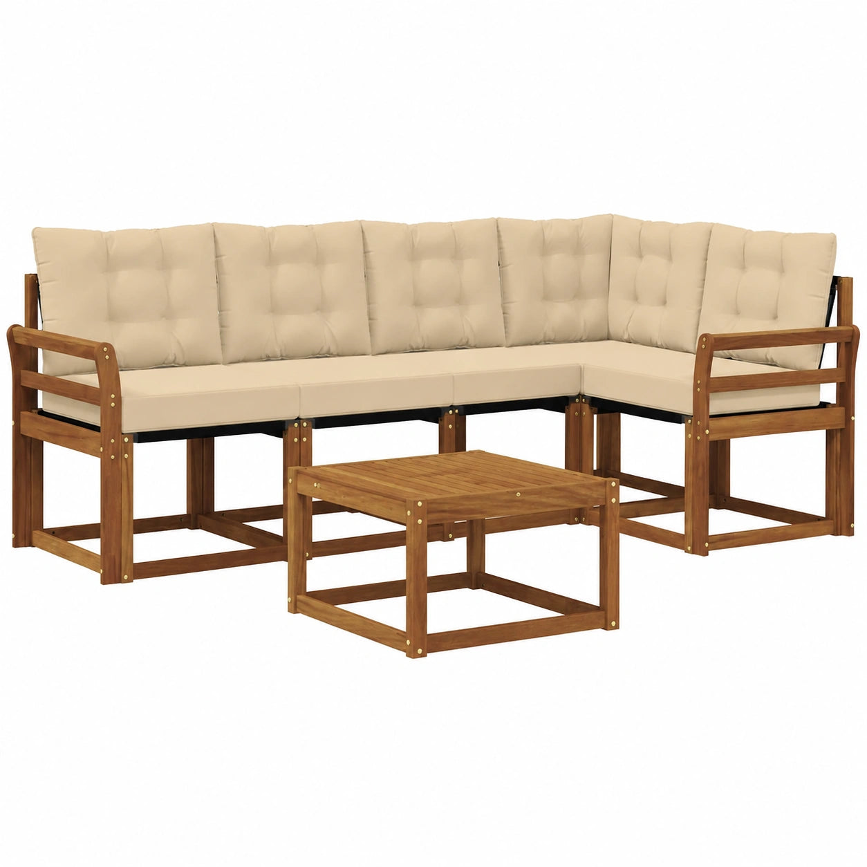 Garten-Lounge-Set 6-teilig aus Akazienholz mit Kissen, Natur und Beige, wetterfestes Sofa-Set für die Terrasse