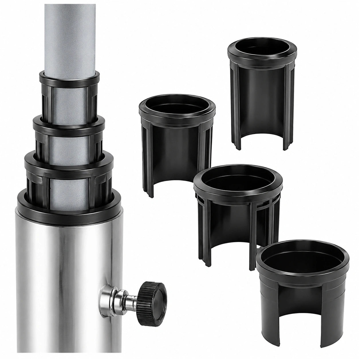 com-four® Sonnenschirm Reduzierringe Set - Adapterringe 25-48 mm, 4-teilig, Schwarz