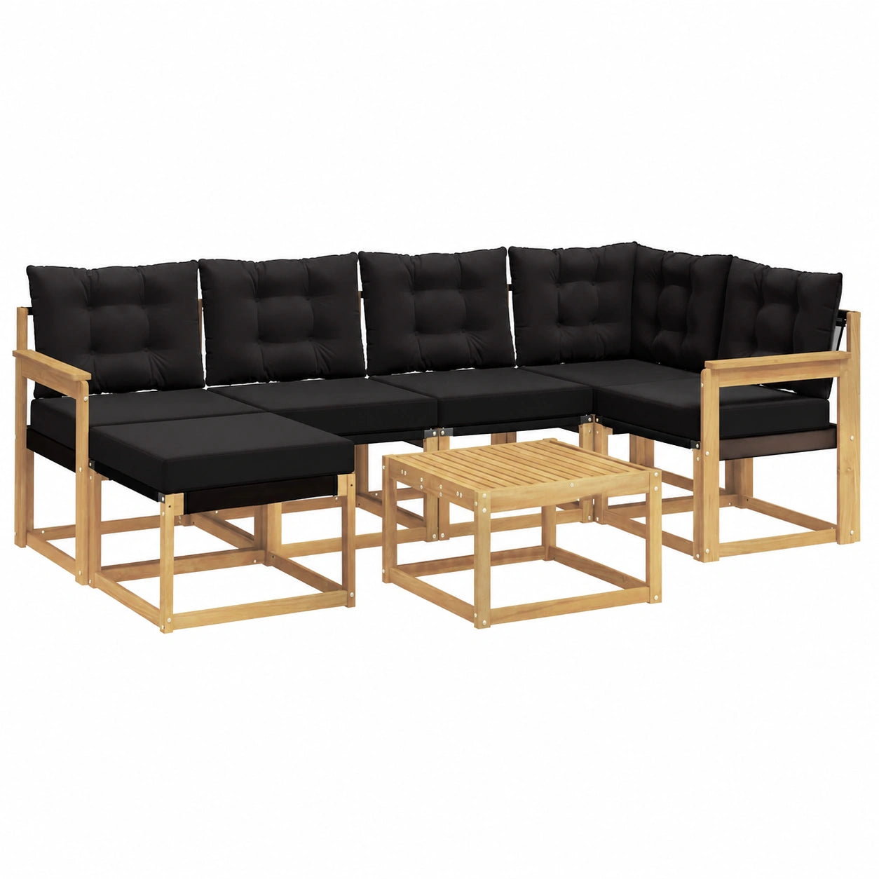 Moderne Garten-Sofagarnitur mit Kissen, 7-teilig, Weiß-Schwarz