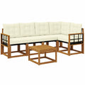 Naturfarbenes 6-teiliges Akazien Gartensofa-Set mit Kissen, wetterfest und stilvoll