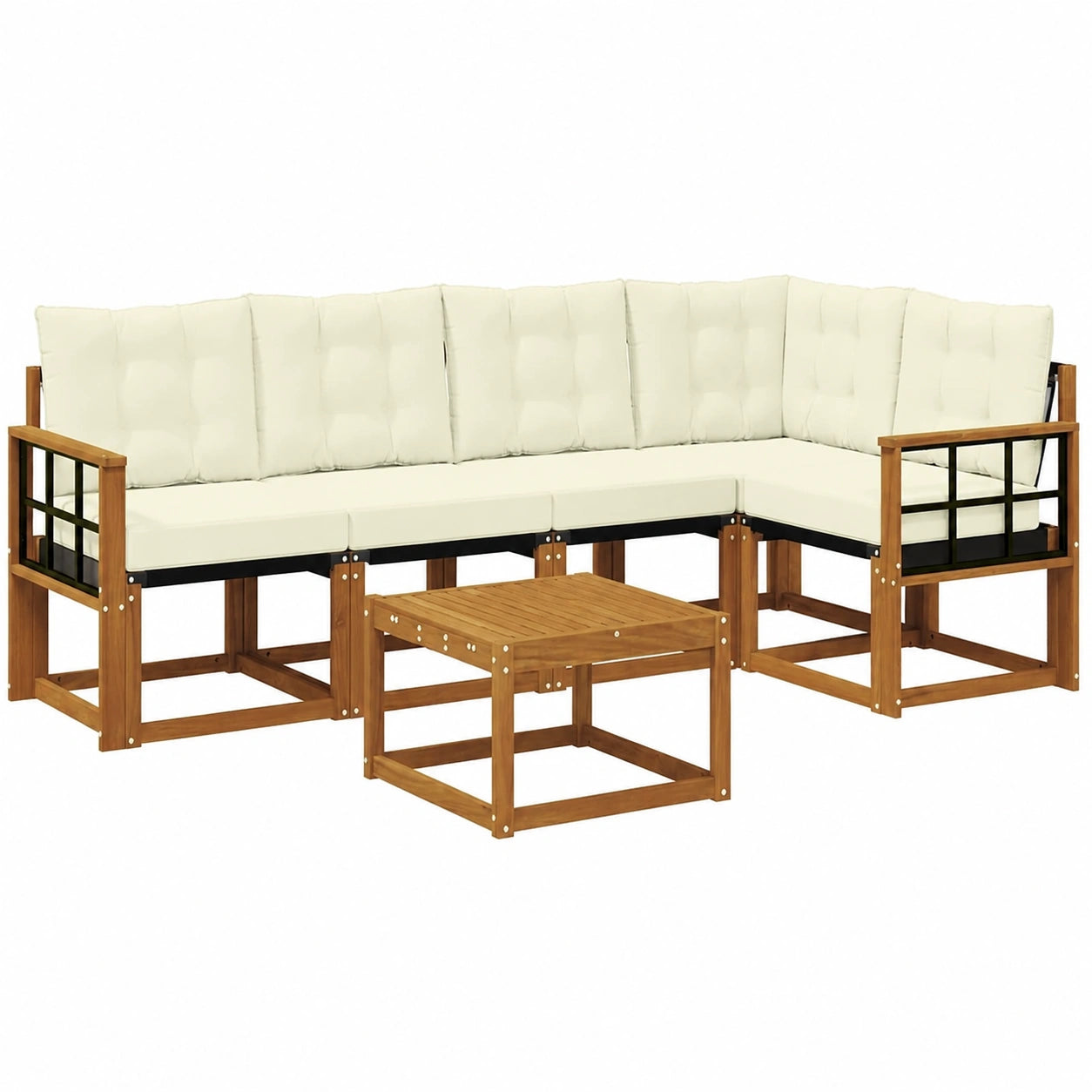 Naturfarbenes 6-teiliges Akazien Gartensofa-Set mit Kissen, wetterfest und stilvoll