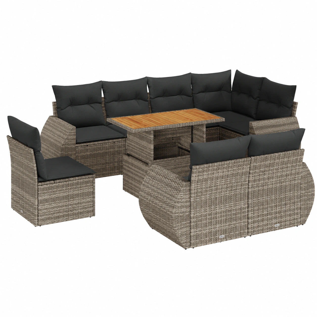9-teiliges Gartensofa-Set aus Polyrattan mit grauen Kissen, ideal für Terrasse und Balkon