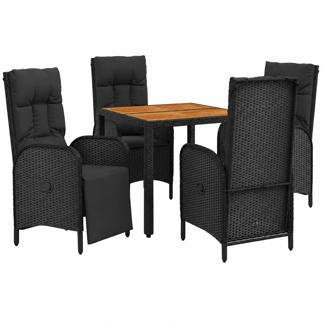 Tidyard 5-tlg. Garten-Essgruppe mit Kissen, Terrassenset aus schwarzem Poly-Rattan