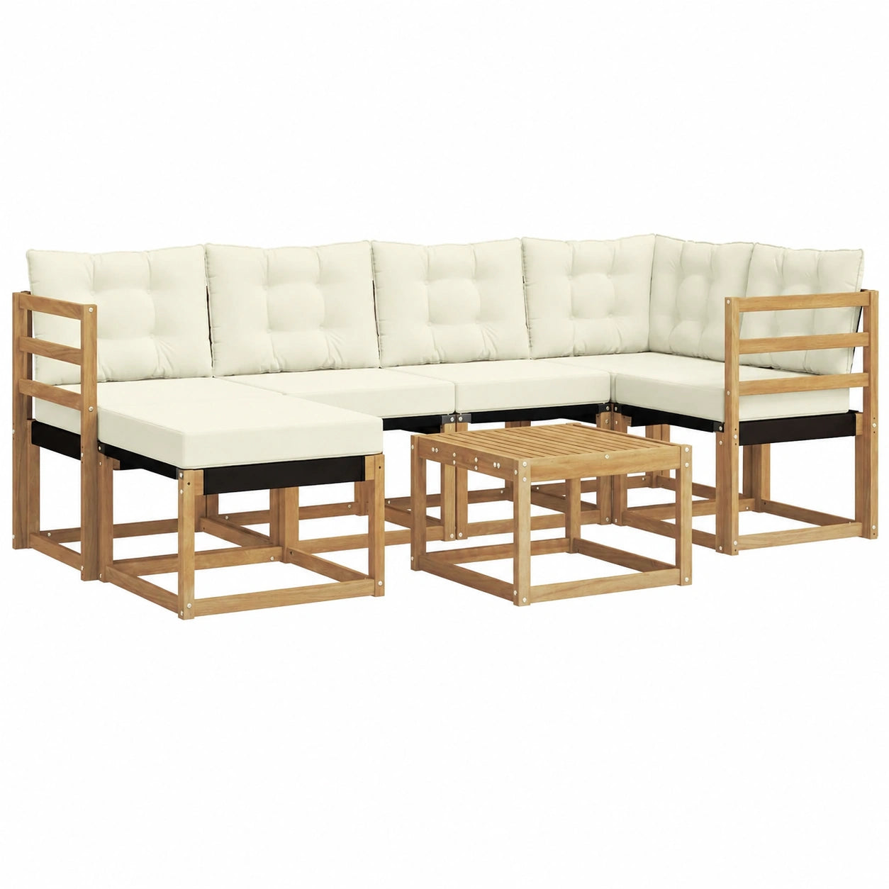 Moderne Garten-Sofagarnitur 7-teilig mit Kissen, wetterfest, Weiß und Creme