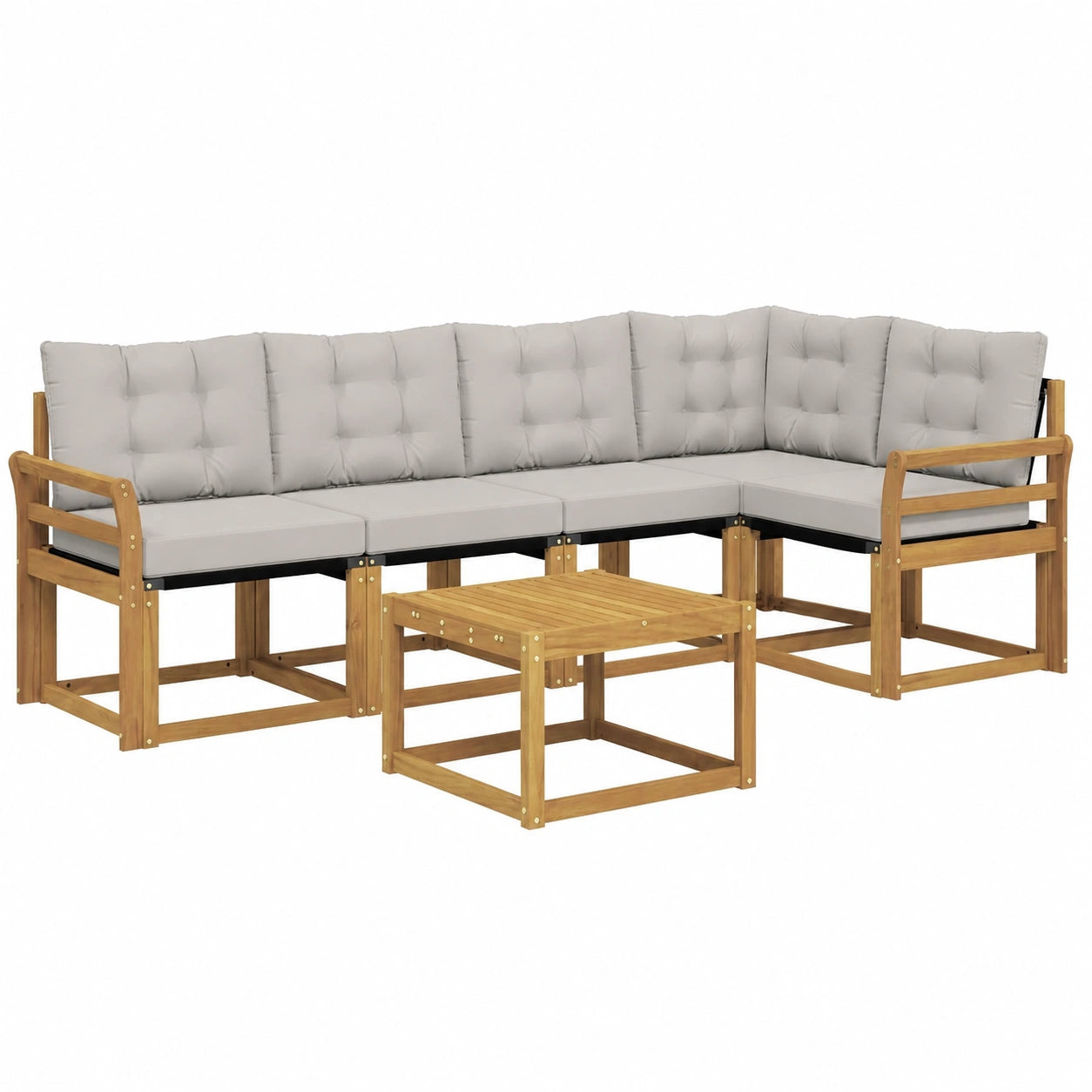 Modular Garten-Sofa-Set aus Akazienholz mit Kissen, 6-teilig - Weiß und Hellgrau