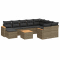 11-teiliges Polyrattan Gartenmöbel-Set mit Kissen, Grau