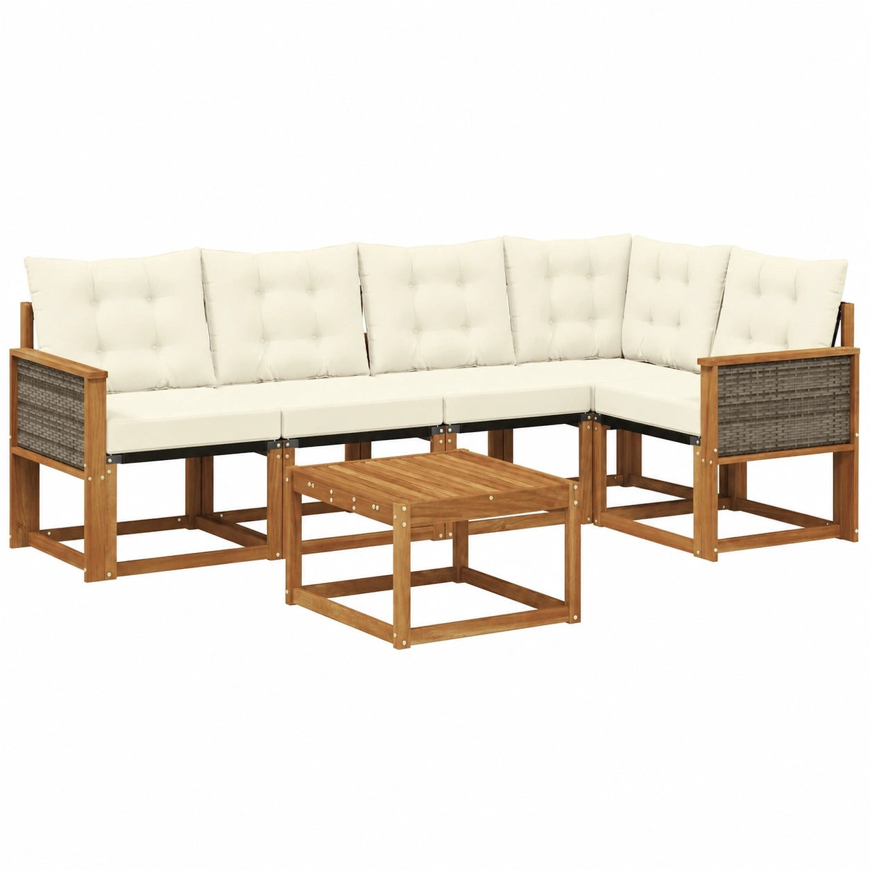 6-tlg. Garten-Sofa-Set aus Akazienholz mit Kissen, wetterfeste Sitzgruppe in Natur und Creme für Terrasse und Garten