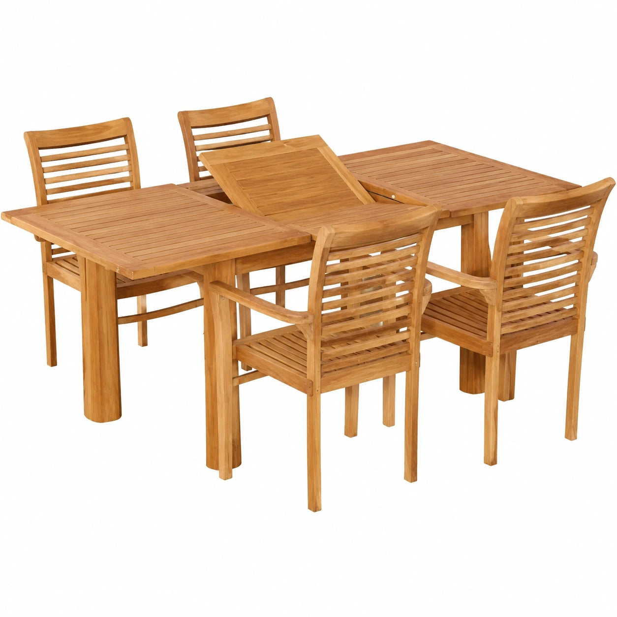 Elegante Teakholz-Garnitur: Ausziehbarer Tisch 130-180 x 80 cm mit 4 Alpen Sesseln