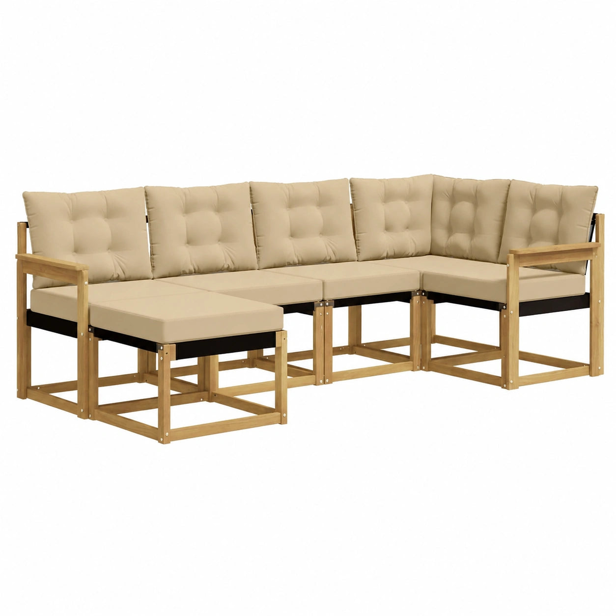 Moderne Garten-Sofagarnitur mit Kissen, 7-teilig, Weiß und Beige