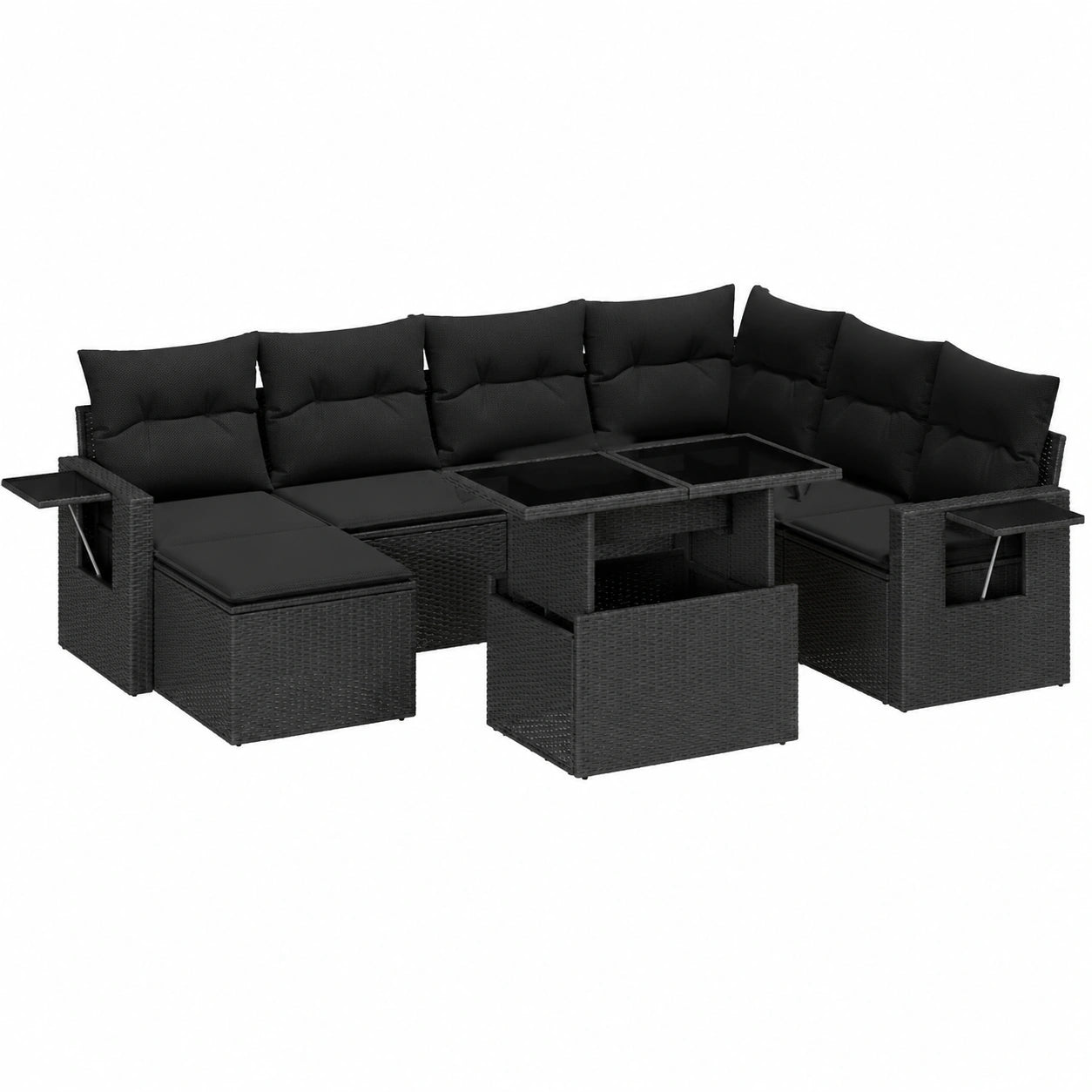 Polyrattan Gartenmöbel Set 9-teilig mit schwarzen Kissen für Terrasse und Balkon