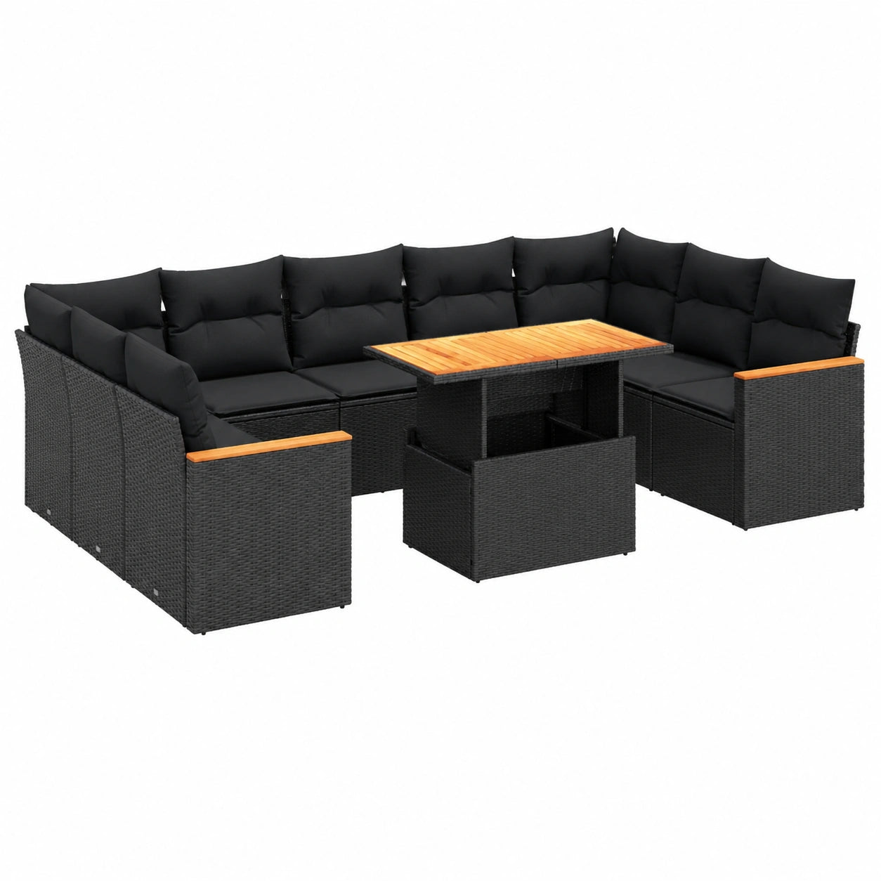 Polyrattan Gartensofa-Set, 11-teilig, mit Kissen, schwarz, für Balkon und Terrasse