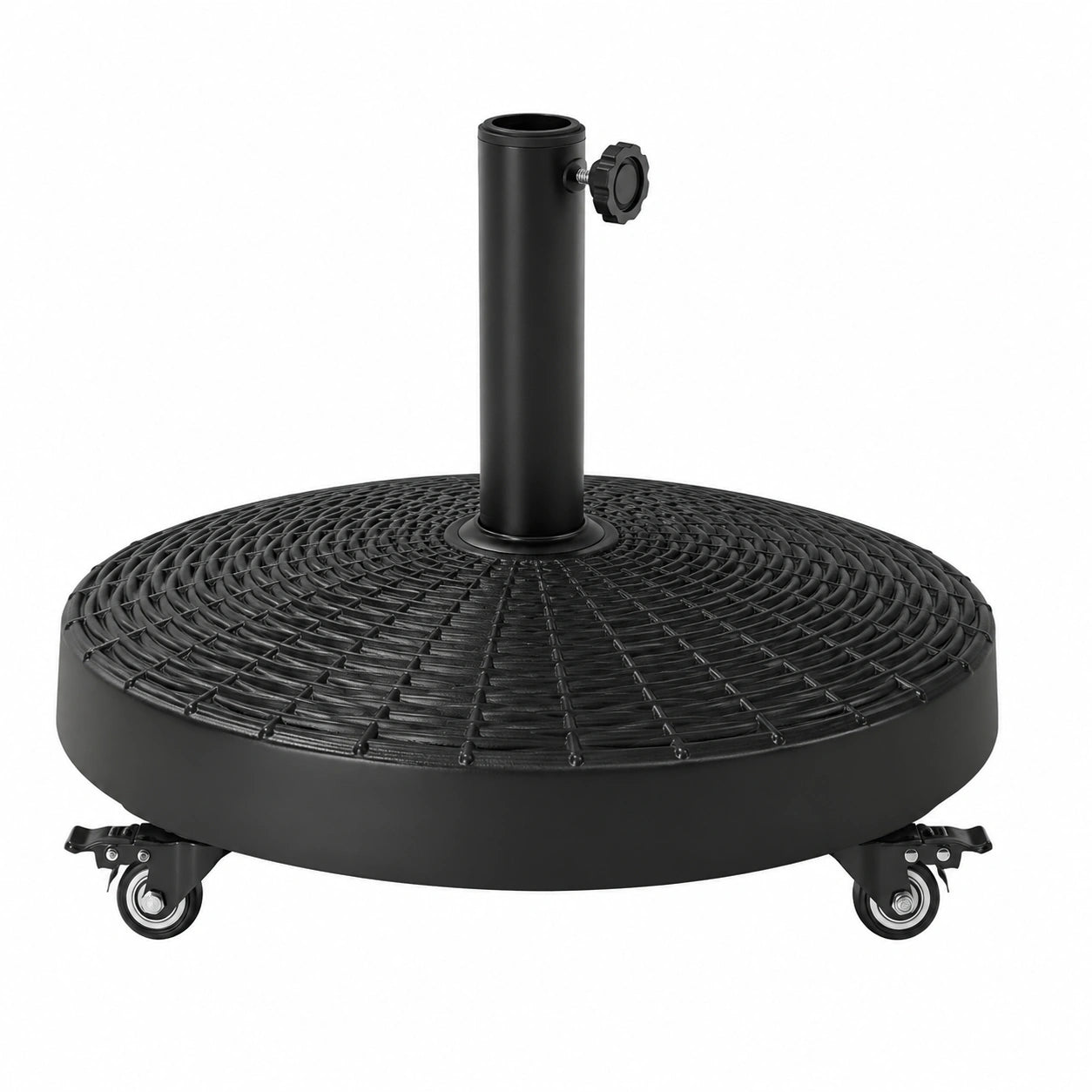 Runder Sonnenschirmständer mit Rollen - Stabiler Schirmhalter für Garten, Balkon, Strand, Pool, Deck, Schwarz