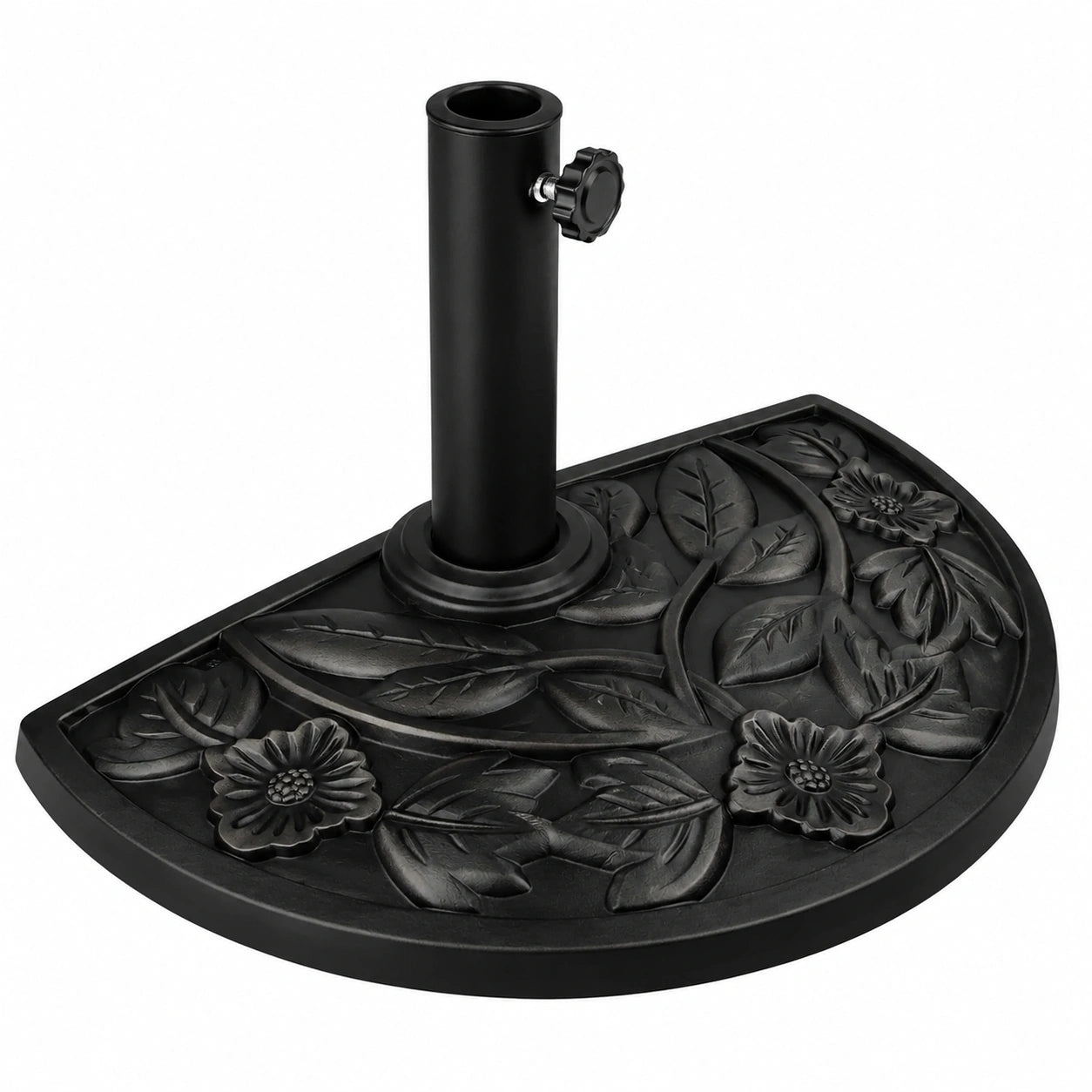 Halbrunder Sonnenschirmständer für Balkon und Terrasse, 9 kg, Blumenmuster, wetterfest, schwarz