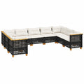 Gartensofa-Set aus Polyrattan, 9-teilig, inkl. schwarze Kissen, für Balkon oder Terrasse