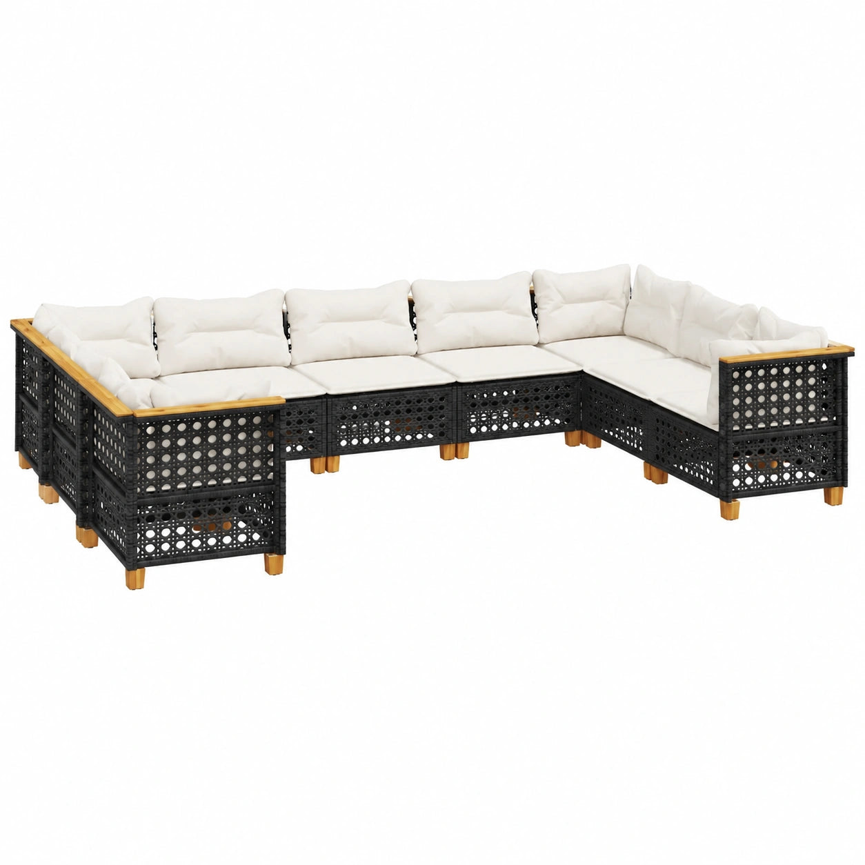 Gartensofa-Set aus Polyrattan, 9-teilig, inkl. schwarze Kissen, für Balkon oder Terrasse