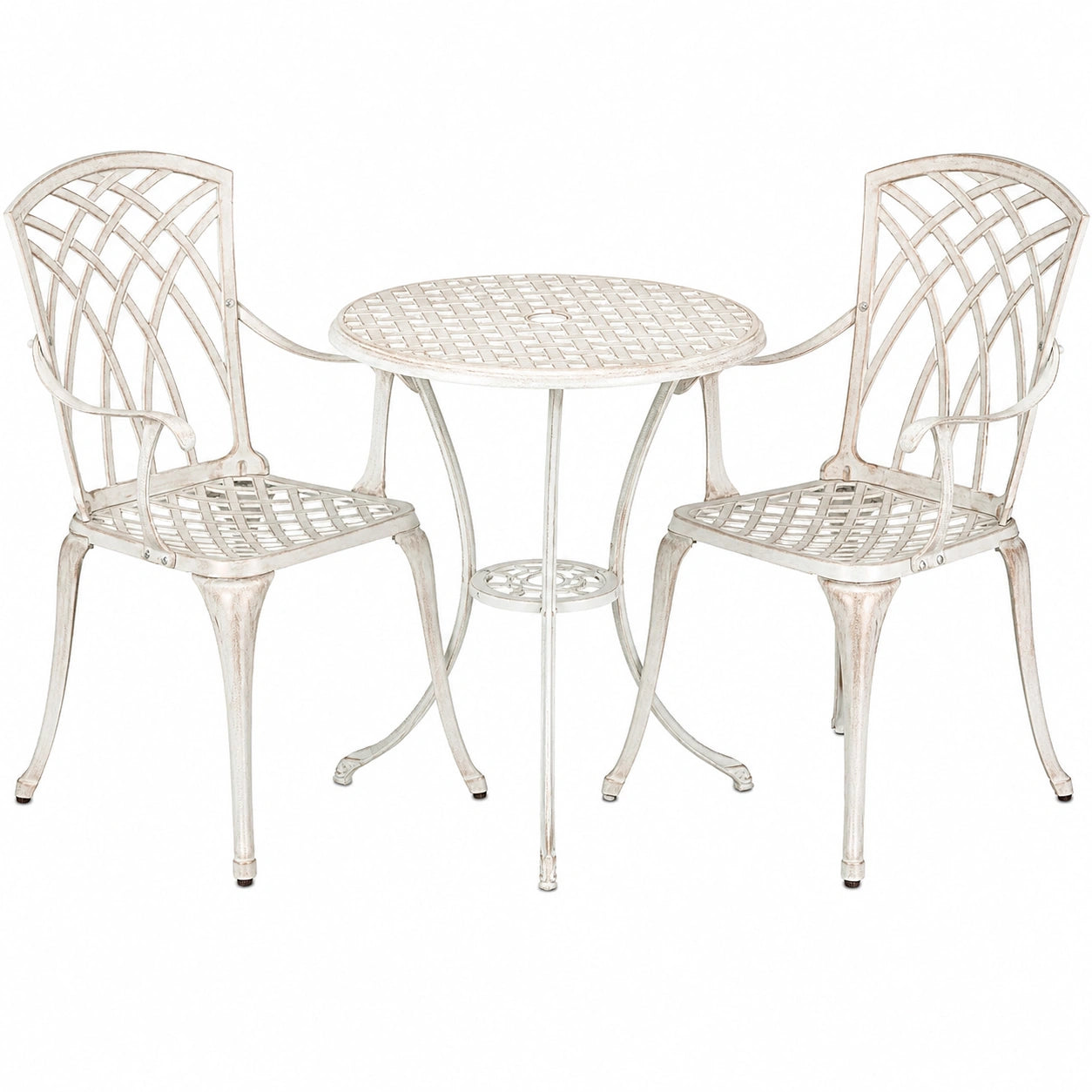 3-teiliges Gartenmöbel-Set aus Aluguss im Antik-Design, inkl. Tisch und 2 Stühle, Balkonmöbel, Weiß/Bronze