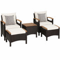 GIANTEX 5-teiliges Rattan Gartenmöbel-Set mit Hocker und Tisch, Outdoor Lounge Möbel für Balkon und Garten, Bequemes Rattan-Sessel-Set mit Kissen