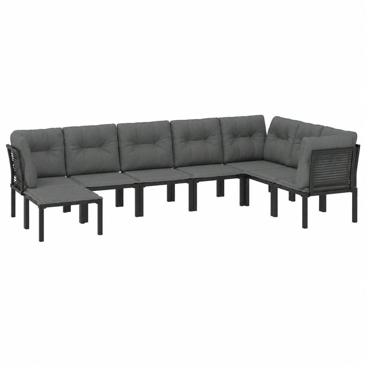 Outdoor Essgruppe 8-teilig aus Polyrattan in Schwarz und Grau, Ideal für Balkon und Terrasse