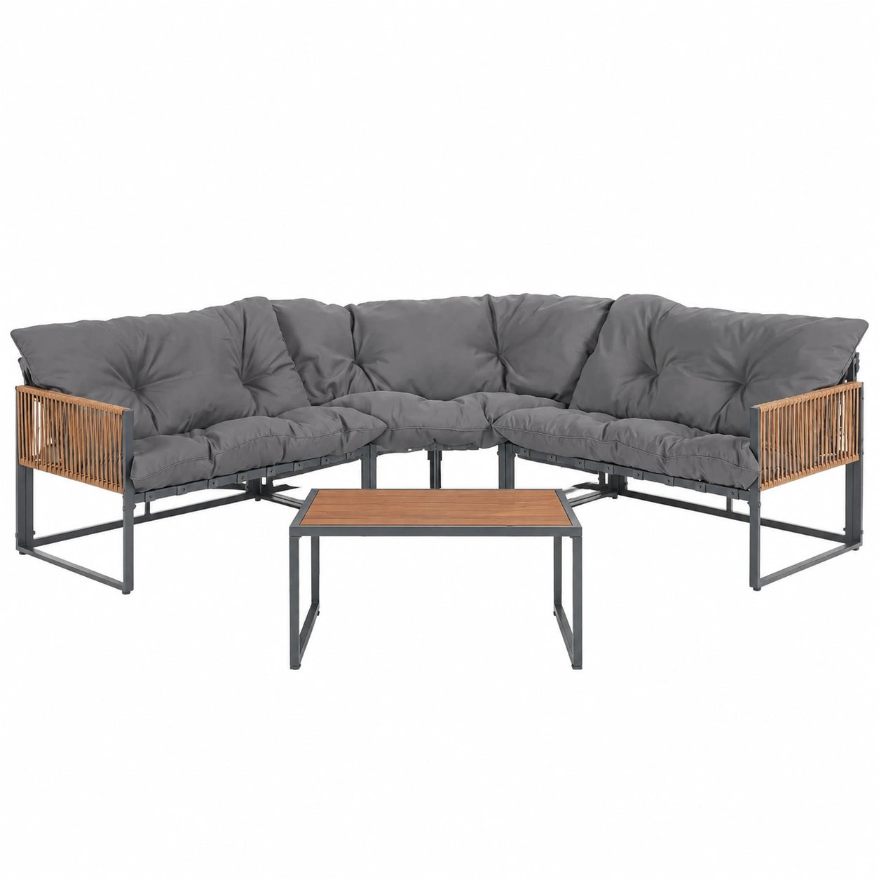 4-teiliges Gartenmöbel-Set aus Polyrattan mit Ecksofa und Tisch, wetterfest, Dunkelgrau