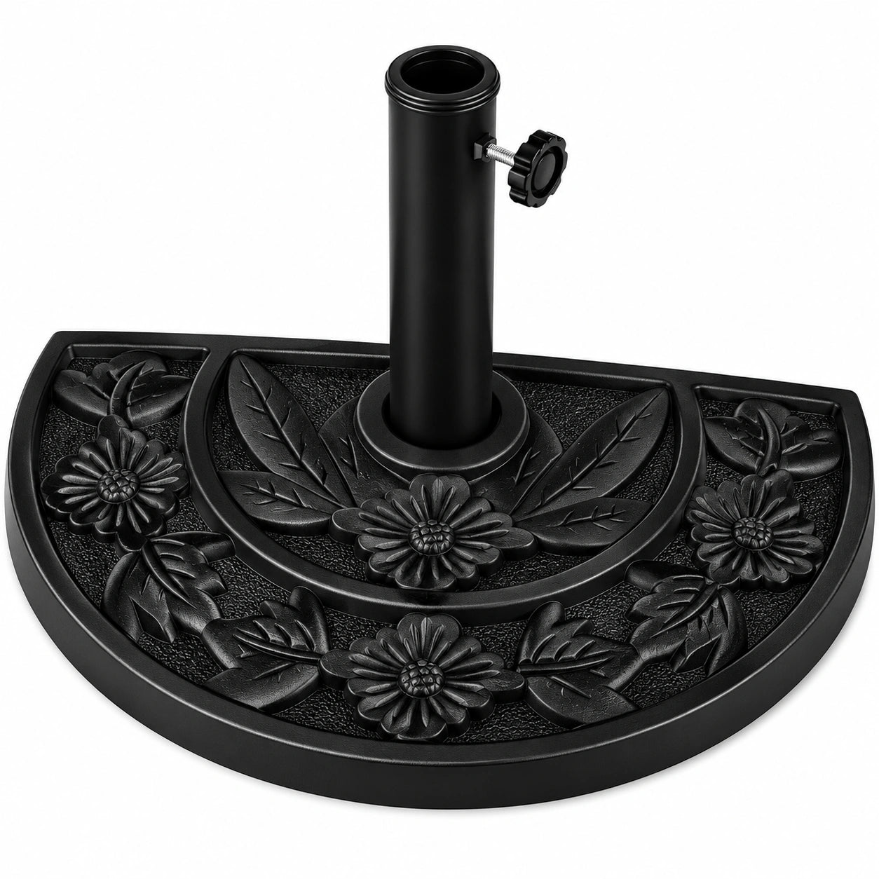 Halbrunder Sonnenschirmständer aus Kunstharz, 9 kg, Retro-Design, schwarz, für Balkon und Terrasse