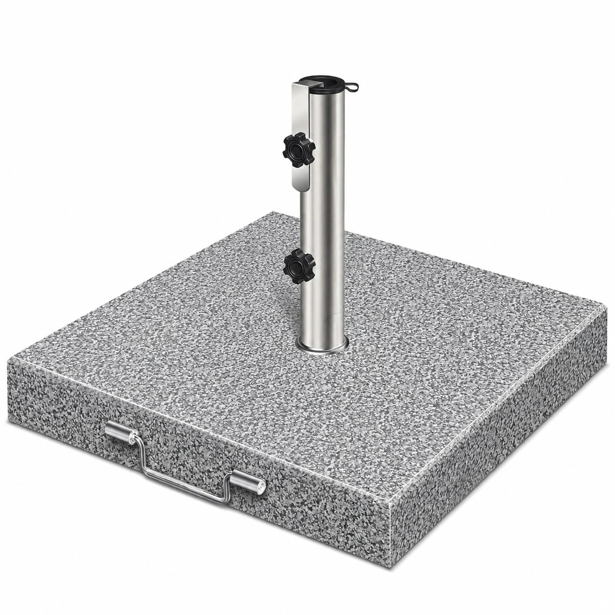 KESSER® Sonnenschirmständer aus Granit mit Edelstahl, Quadratisch 30KG - Passend für Schirmstangen 16-48 mm, Mit Tragegriff, Ideal für Garten und Balkon, Grau